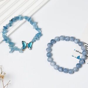🆕New Aquamarine Gemstone Bracelet with Butterfly Charm